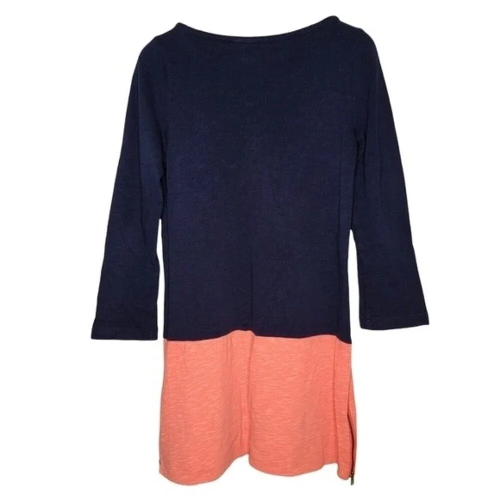 J.CREW Shift Dress Maritime Colorblock Small Cotton‎ Slub 3/4 Sleeve Drop Waist